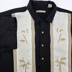 Batik Bay Mens Lg Black Bamboo Print Short Sleeve Button Up Shirt
